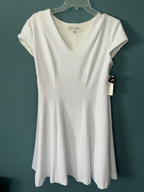 Sandra Darren White V‑Neck Fit & Flare Dress